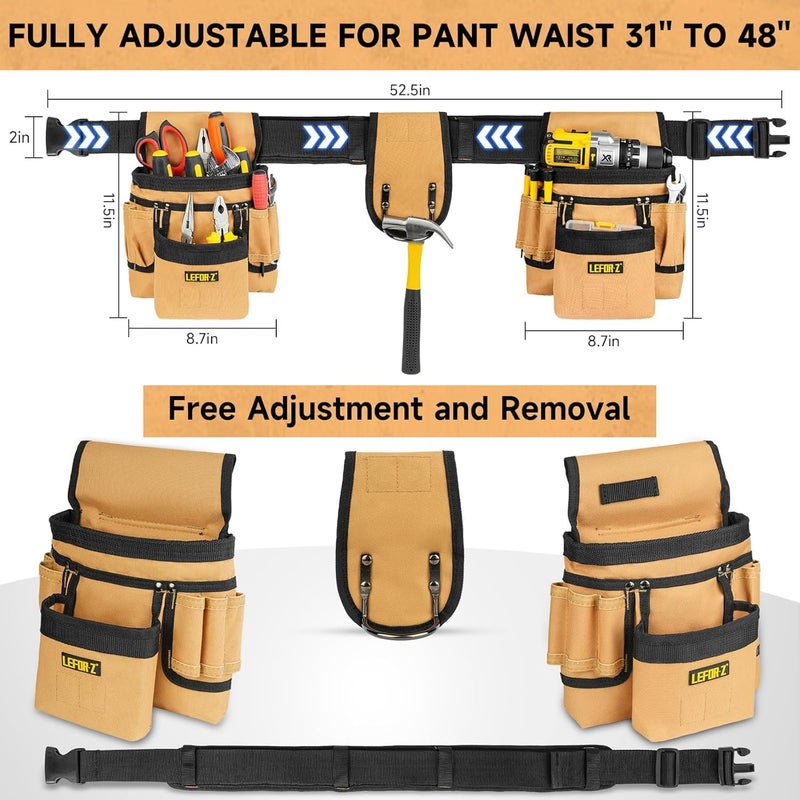 LEFORZ Tool Belt,Magnetic Tool Pouch,27-Pockets Heavy Duty Padded Tool Belts for Men,Detachable & Adjustable Tool Pouch Bag for Electrician,Carpenter,Construction,Work Apron,Utility Belt,Black,Brown - Image 3